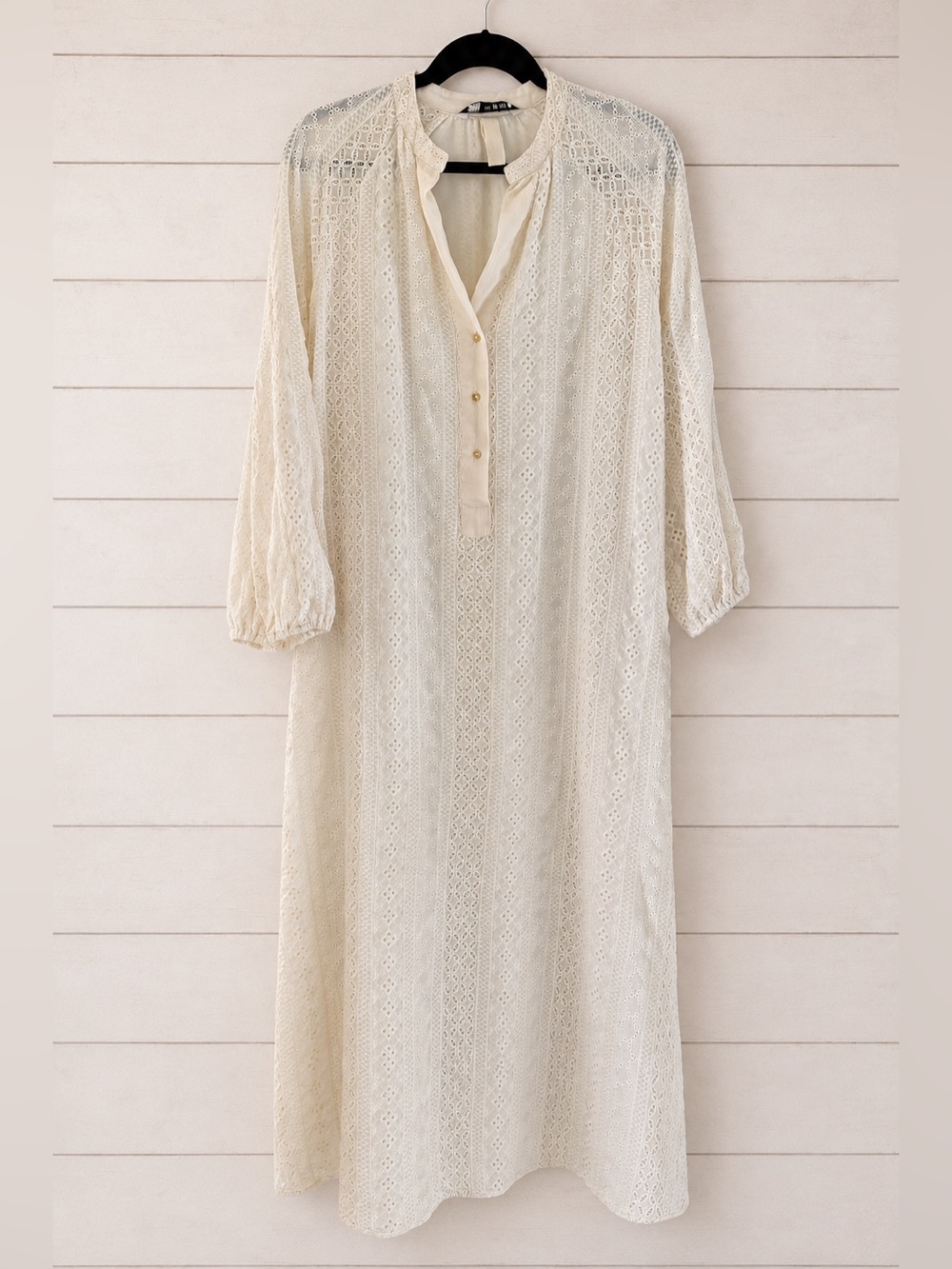 Zara Ivory Eyelet Embroidered Cotton Maxi Dress Size S